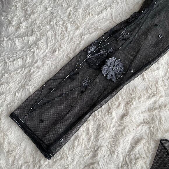 Sue Wong fur collar beaded embroidered sheer jacket duster coat cocktail floral - Picture 11 of 15